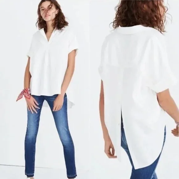Madewell Courier Button-Back Cotton BLEND White Shirt Medium - Picture 2 of 8